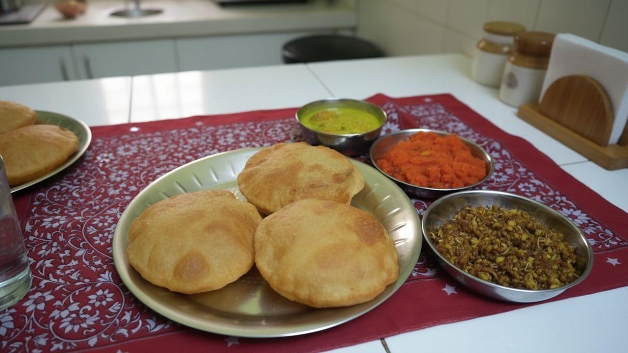 Puri Halwa with Sprouts Curry – Indian Breakfast/Snack