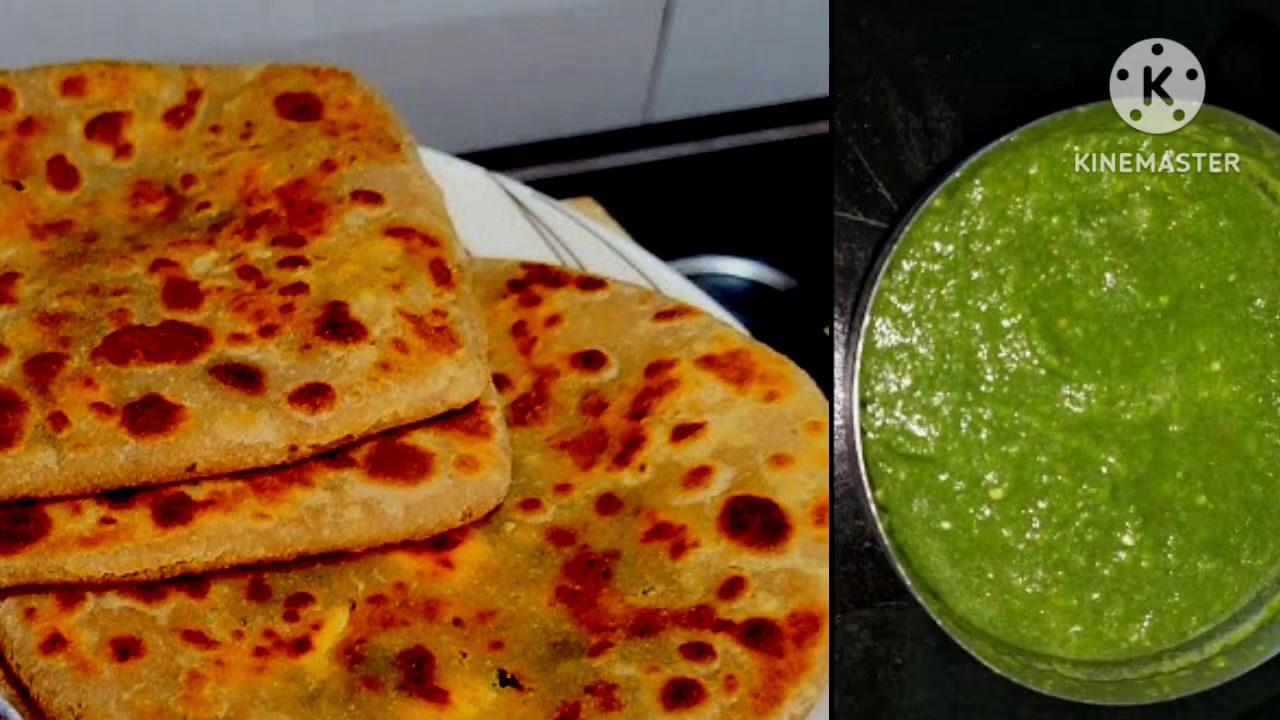 Paneer Paratha with Green Chutney