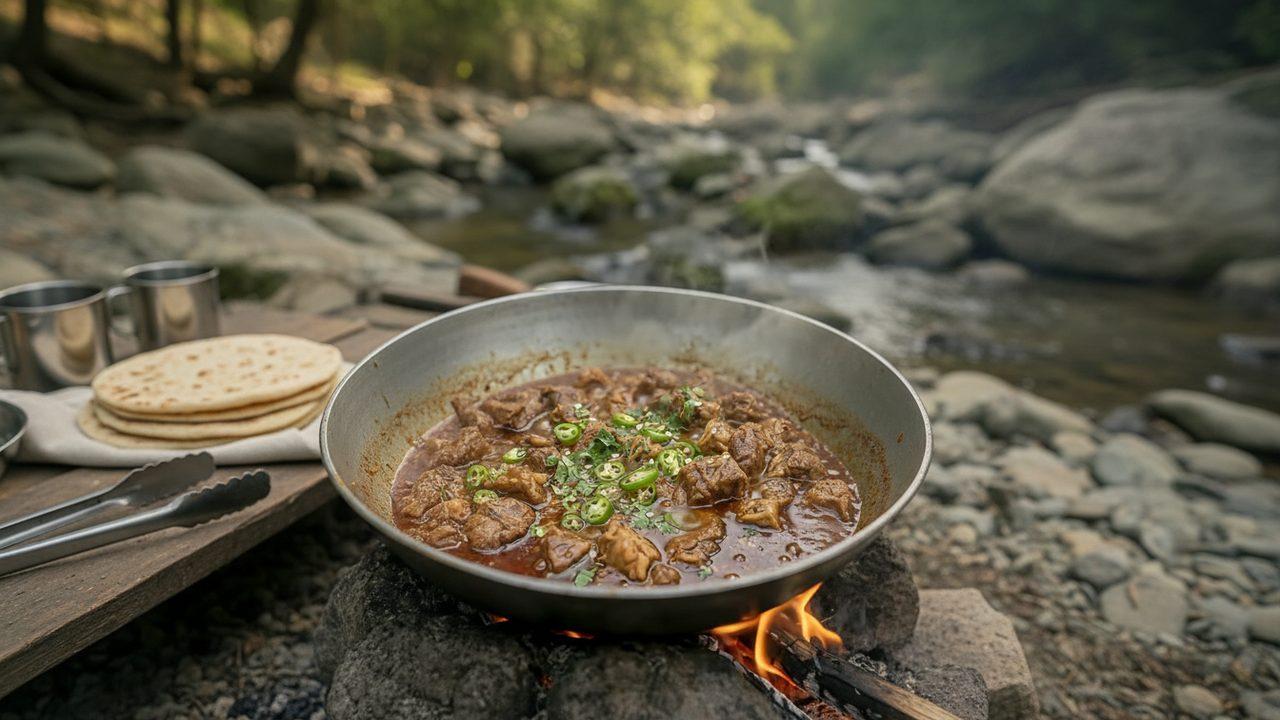 Rustic Lamb Karahi Cooked Outdoors