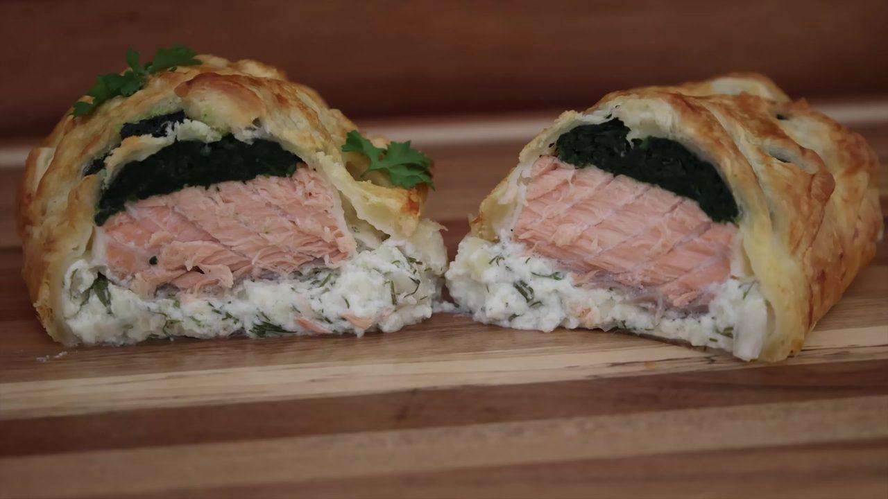 Salmon en Croute with Spinach and Goat Cheese