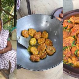 Cabbage Fritters (Pakora) in Spicy Gravy