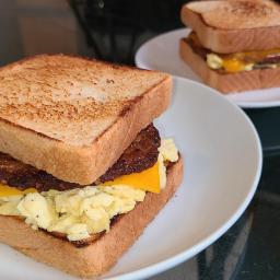 Hot Sausage, Egg, and Cheese on Toast Breakfast Sandwich