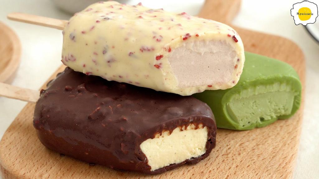 Homemade Ice Cream Bars (Vanilla, Matcha, Raspberry)